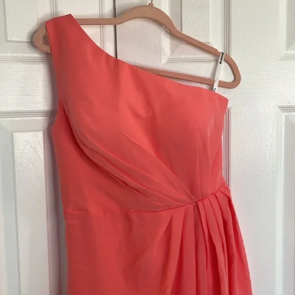 HY ONE SHOULDER CORSET STYLE FORMAL WEDDING GUEST PROM GOWN DRESS CORAL SIZE 12 - Picture 4 of 14